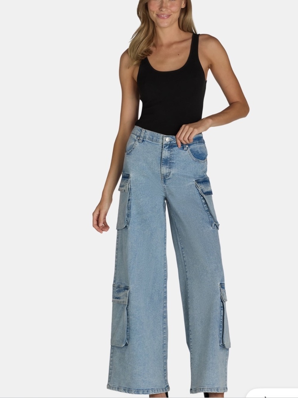 Madden NYC's Cargo Jeans with Rhinestone Studded Pocket